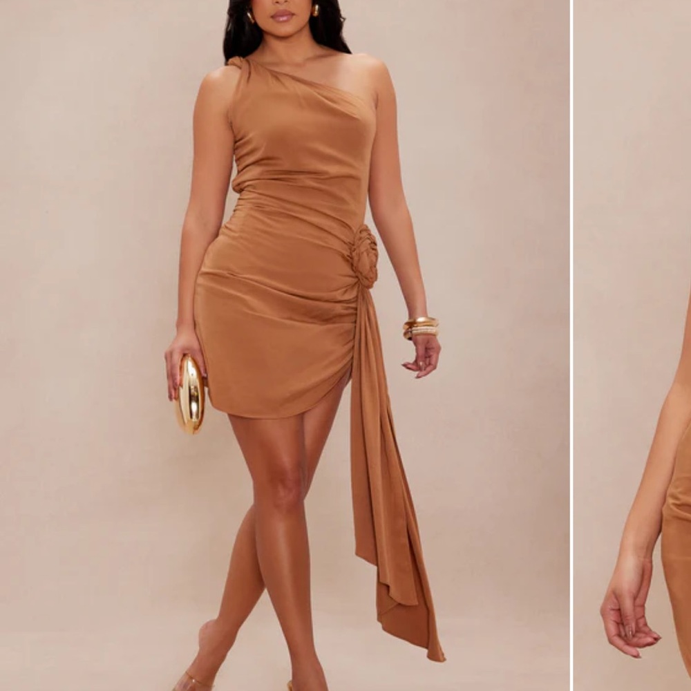Elegant Tan One-Shoulder Dress